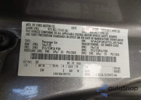 2013 Ford Focus Se из США, поврежденный, VIN 1FADP3K27DL367842